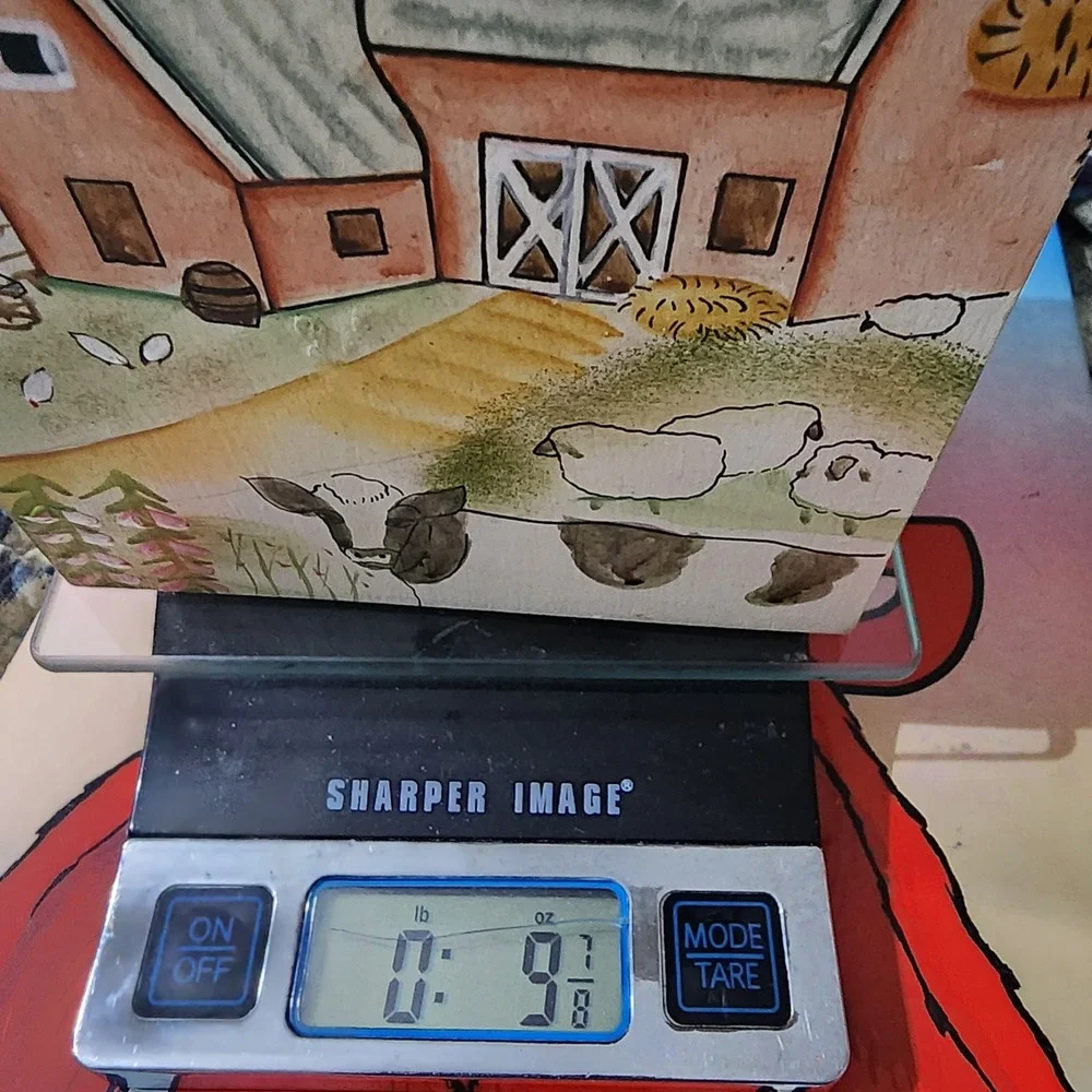 Vintage Hand Painted Wooden Farmhouse Tissue Box Cover Sunflower Barn Scene